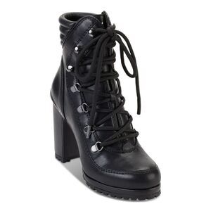 DKNY Womens Black Padded Lenni Round Toe Block Heel Lace-Up Heeled Boots 5 M
